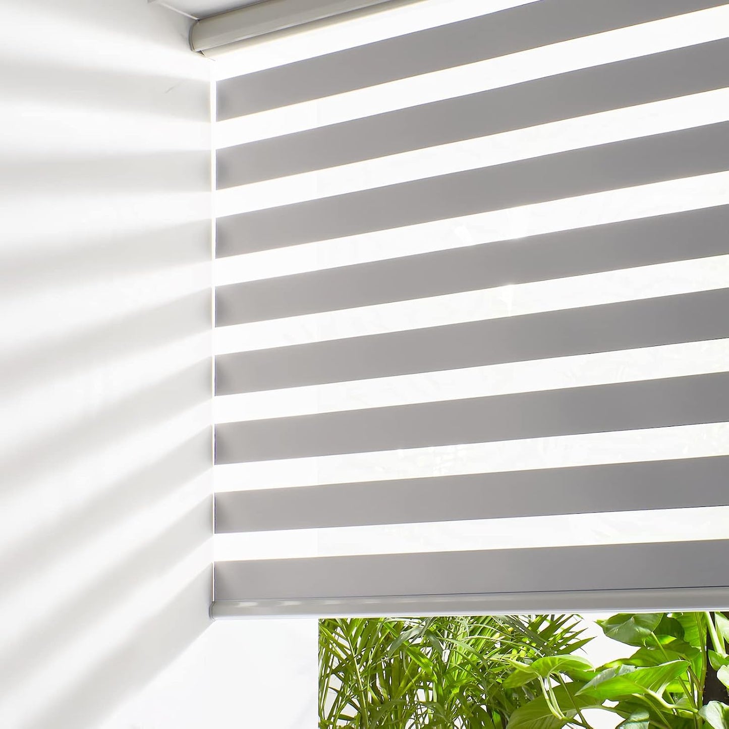 Persilux Cordless Zebra Blinds for Windows Free-Stop Roller Windows Shades (36" W X 47" H, Grey) Dual Layer Light Control for Day and Night, Light Filtering Sheer Shades for Home