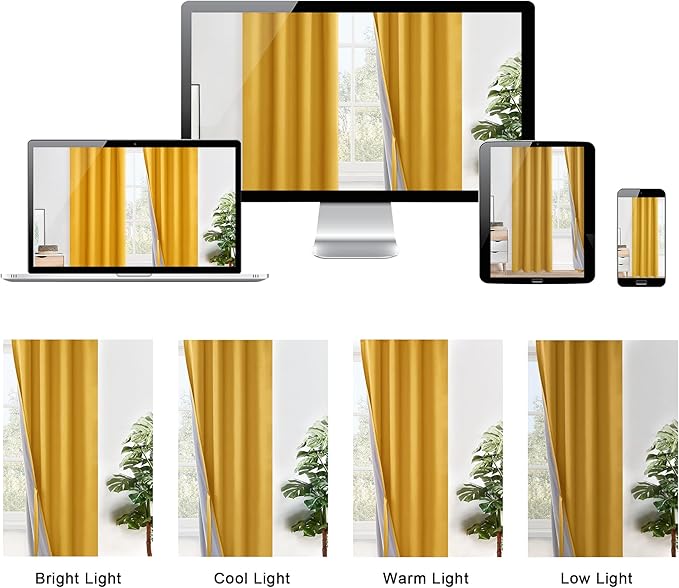 XWZO 100% Blackout Curtain Panels - Thermal Insulated Black Liner Curtains, Noise Reducing and Heat Blocking Drapes for Hall and Studio Windows with Tiebacks, Yellow, W52 x L95, Set of 2