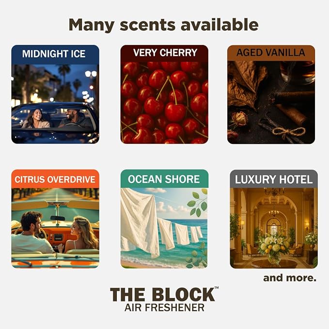 The Block - Wooden Car Air Freshener & Odor Eliminator - Long Lasting 30+ Day Scent - Car & Home Use - Fresh Gift Idea - Made in USA - HAWAIIAN LEI/SWEET PLUMERIA