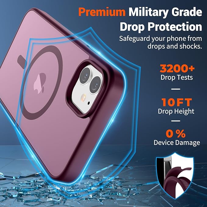 SUPFINE Magnetic for iPhone 12 Case/iPhone 12 Pro Case (Compatible with MagSafe)(Military Grade Drop Protection) Slim Translucent Matte Shockproof with Anti-Fingerprint Phone Case,Wine Red