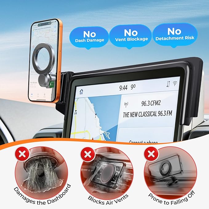 Car Phone Holder for Ford Bronco Sport 2024 2023 2022 2021 8-Inch Screen(Not Fit 2025+,Not Fit Bronco) 360° Rotation Magnetic Cell Phone Mount, Compatible with Magsafe, Does Not Affect Air Vent