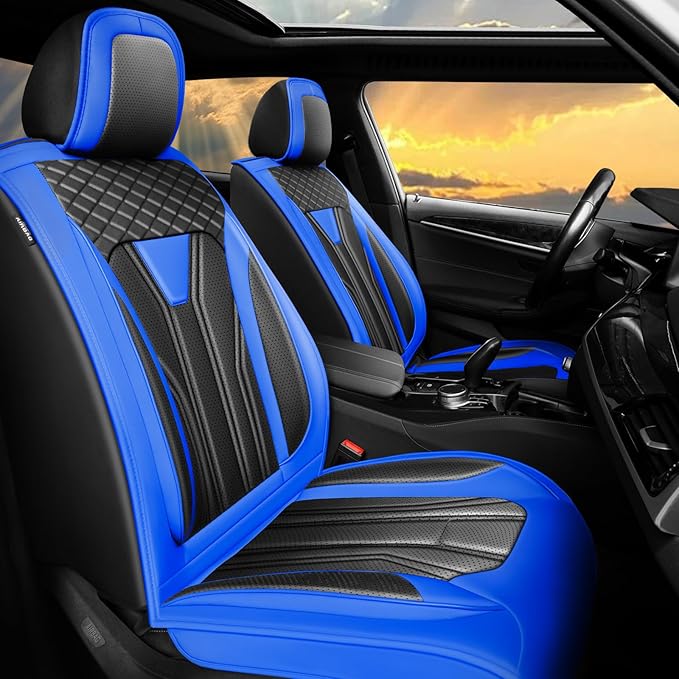 Fit Tucson Car Seat Covers Premium Leather for Hyundai Tucson 2010-2025 2026. Waterproof， Breathable, Scratch-Resistant & All-Weather Seat Cushion Protector (Full Set, Blue&Black)