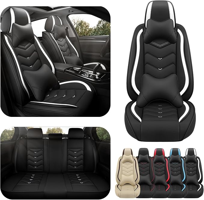 Car Seat Covers for Hyundai Sonata 2002-2026, Premium Nappa Leather Car Seat Cover, Stylish Sport Seat Covers， Automobile Seat Cover Sets.(Luxury 5 Seats/Black White)
