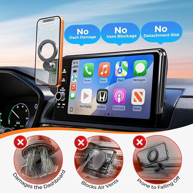 Car Phone Holder for Honda Accord 10th Gen 2022 2021 2020 2019 2018 (Only for 8-Inch Screen) 360° Rotation Magnetic Cell Phone Mount, Compatible with Magsafe, Does Not Affect Air Vent