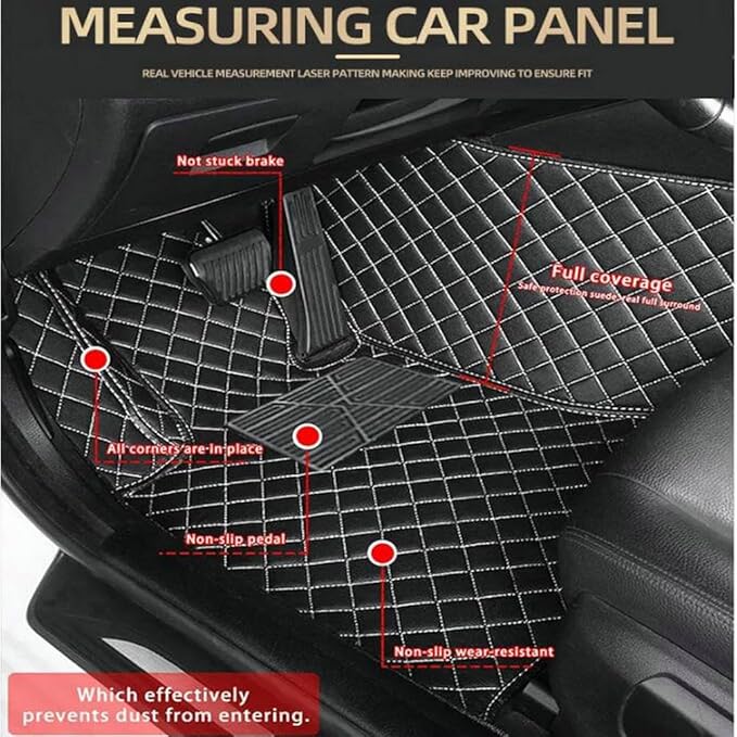TREGOO All Weather Car Mats Custom Fit Non Slip Floor Mats for 1998-2025 Cars Personalized Leather Protection Pads Suitable for Men Women (Edge Beige Black Horizontal bar)