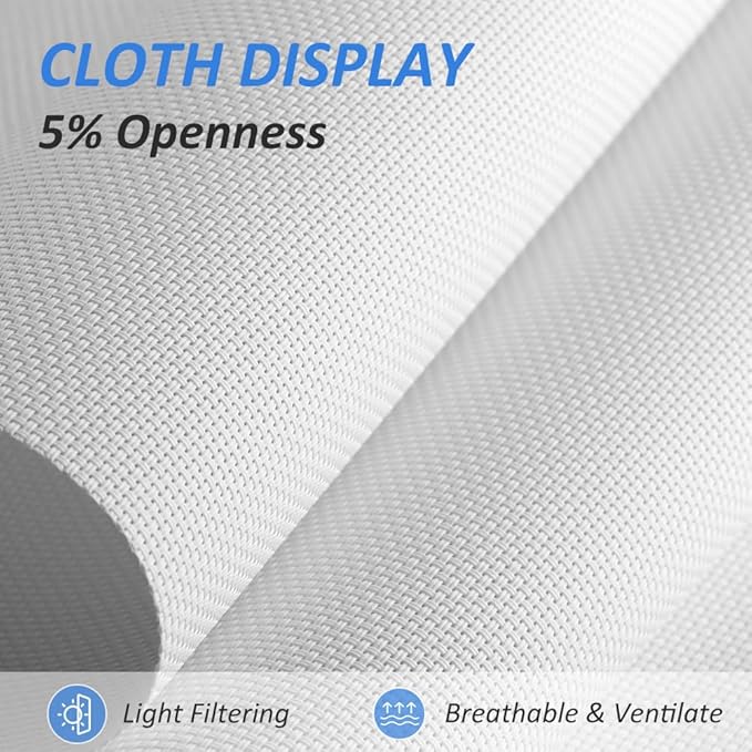 LUCKUP Light Filtering Roller Shades for Windows, Cordless Semi Sheer Solar Blinds with 5% Openness Free-Stop Window Shades for Home & Office, White 26" W x 72" L