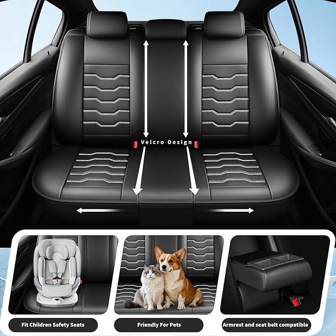 Fit Sonata Car Seat Covers Premium Leather for Hyundai Sonata 2007-2025 2026. Waterproof， Breathable, Scratch-Resistant & All-Weather Seat Cushion Protector（Front Seat,White Line Black