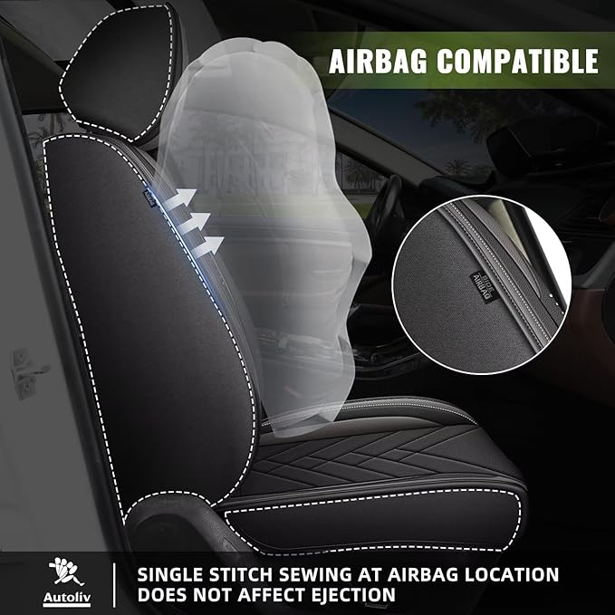 AOMSAZTO Seat Cover Fit for Toyota Highlander 2017-2026: Full Set Waterproof Faux Leather Automotive Seat Covers Vehicle Seat Cushion Protector Car Interior Covers(5 Seats Black&Grey)