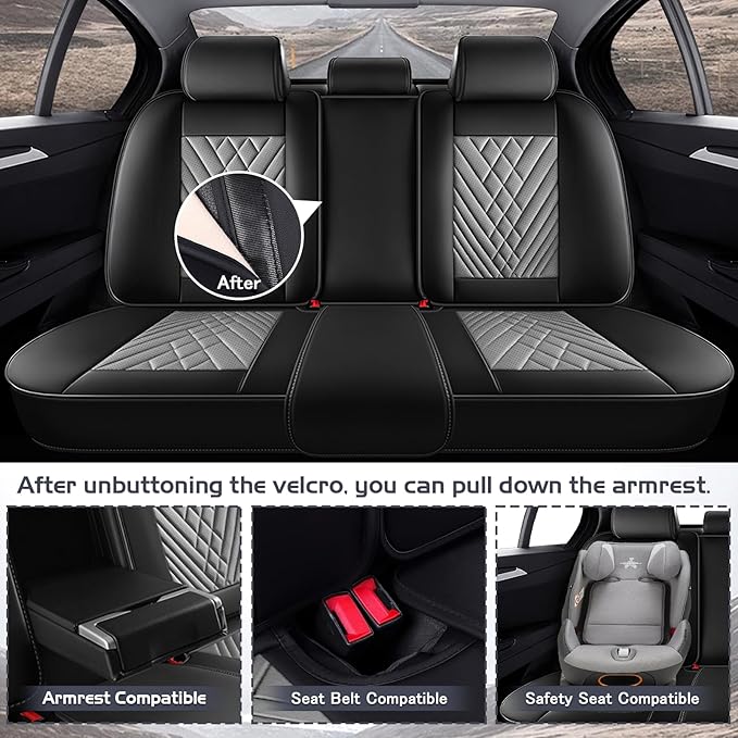 Truck Seat Covers for Ford F350 2011-2026, Waterproof Premium Leather Full Coverage Car Seat Cover, Muscle Sport Style Auto Interior Seat Cover Sets (Full Set/Black Gray)