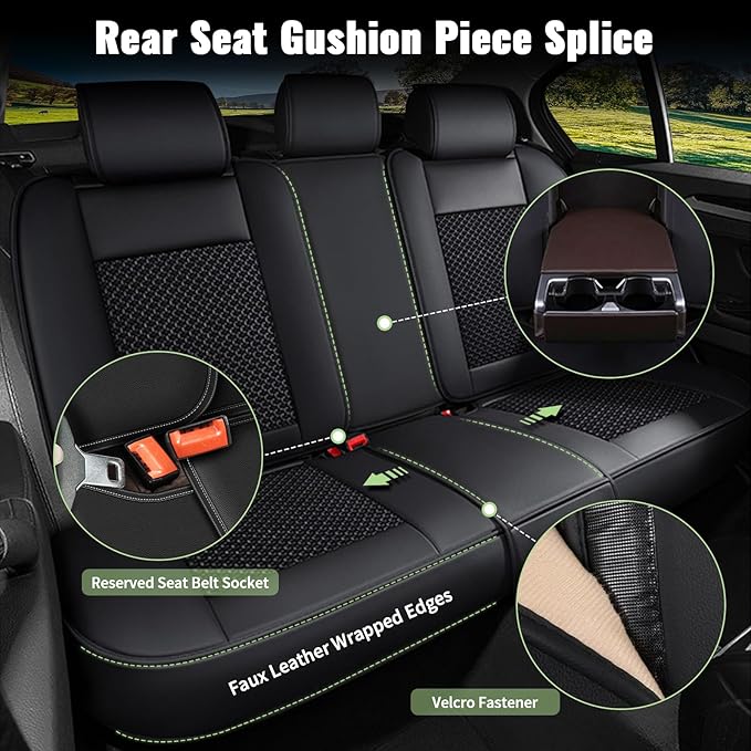 Full Set Car Seat Covers for Subaru Forester SUV 2007-2025 2026 - Breathable Cool Ice Silk Leather - 5 Seats - Vehicle Seat Cushion for Subaru Forester Accessories - Black
