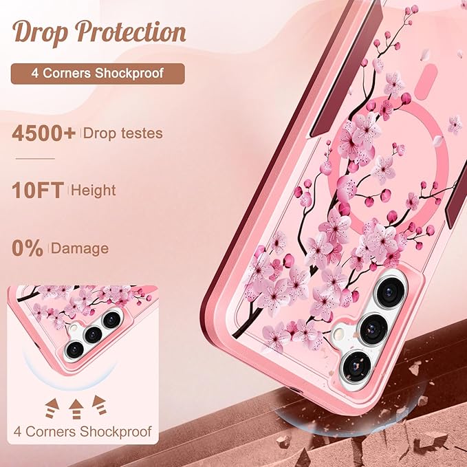 for Samsung Galaxy A16 5G Phone Case - Compatible with MagSafe Women Girls Cute Magnetic Protective Cover Girly Kawaii Flower Blossom Heavy Duty Shockproof Design for Samsung A16 5G Case