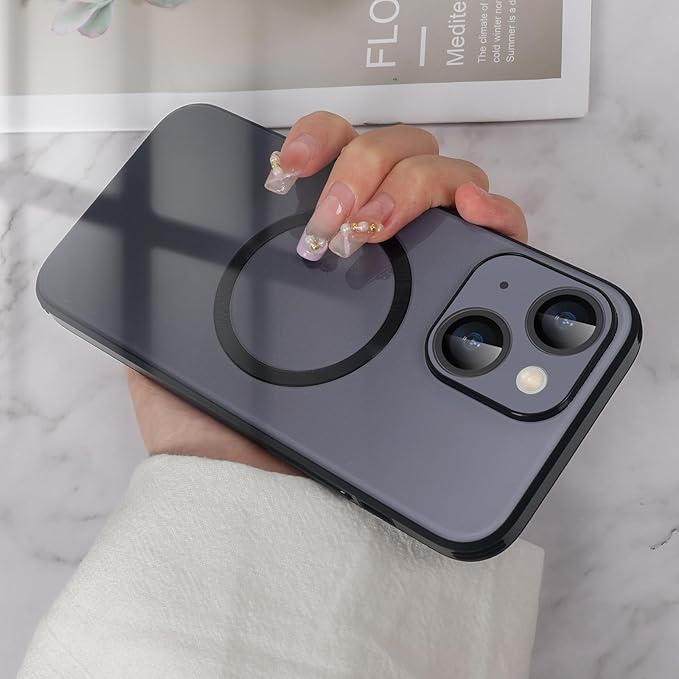 Guppy Compatible with iPhone 15 Case Magnetic, with Full Camera Lens Protector [Compatible with MagSafe] Scratch Resistant Gradient Glass Back Cover Phone Case-Black