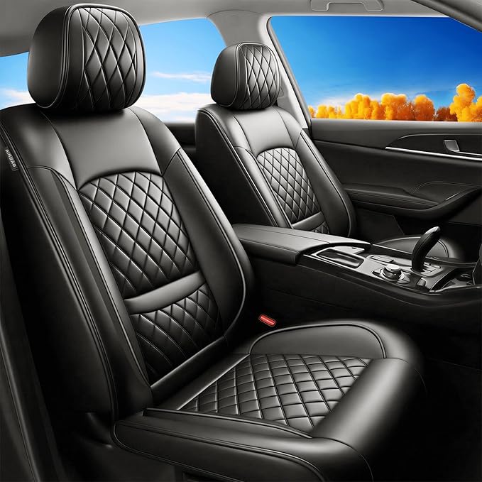 Fit Palisade Car Seat Covers for Hyundai Palisade 2020-2026 - Premium Leather, Waterproof, All-Weather, Airbag Compatible, Breathable, Easy Install,Only 2 Front seat Covers, Black