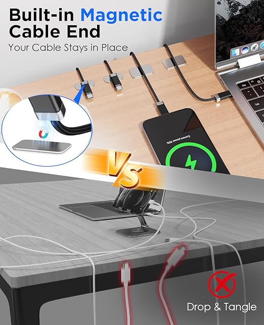 Magtame USB C to USB C Cable, 3.3FT StayCable with Anti-Drop Magnetic Holder, Braid 60W Type C Fast Charging Cord for Bedside/Car, Compatible with iPhone 17/16, Laptop