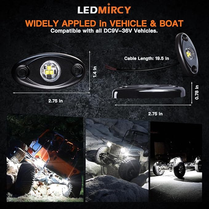 LEDMIRCY Pure White Rock Lights 6PCS R1 Super Bright LED Rock Light White for Off Road Truck Auto Car Boat RZR ATV SUV Waterproof High Power Neon Trail Rig Lights Shockproof(Pack of 6,White)