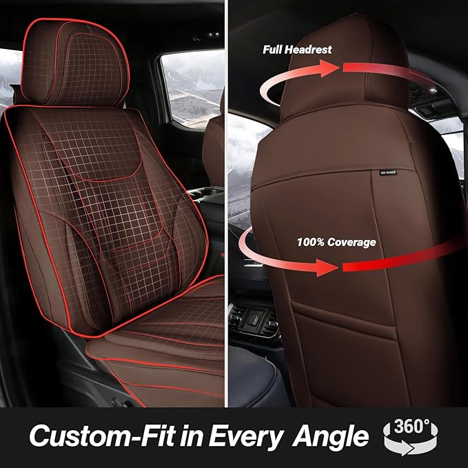 Coverland Custom Fit Car Seat Covers for Car Compatible with [Cadillac DTS, Oldsmobile Cutlass] Premium Water Resistant Leather Non-Slip Interior Protector [Full Set Dark Brown - Size Chart X78]
