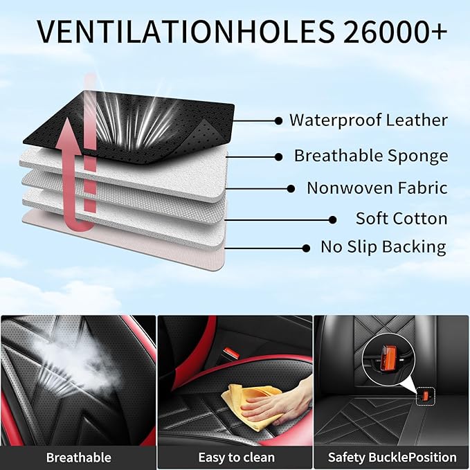 CX-7 Car Seat Covers Fit for Mazda CX-7 2007-2012, Full Coverage Premium Leather Waterproof Breathable Seat Covers, Automotive Seat Protectors, Airbag Compatible(2 Front Seats, Black & Red)