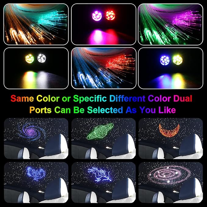 AKEPO 20W Twinkle Dual-Head Dual Color Fiber Optic Lights, Fiber Optic Star Ceiling Light Kit Sound Activated APP Remote Control for Car Starlights Headliner/Home 1000pcs 13.1ft/4m Fiber Strands