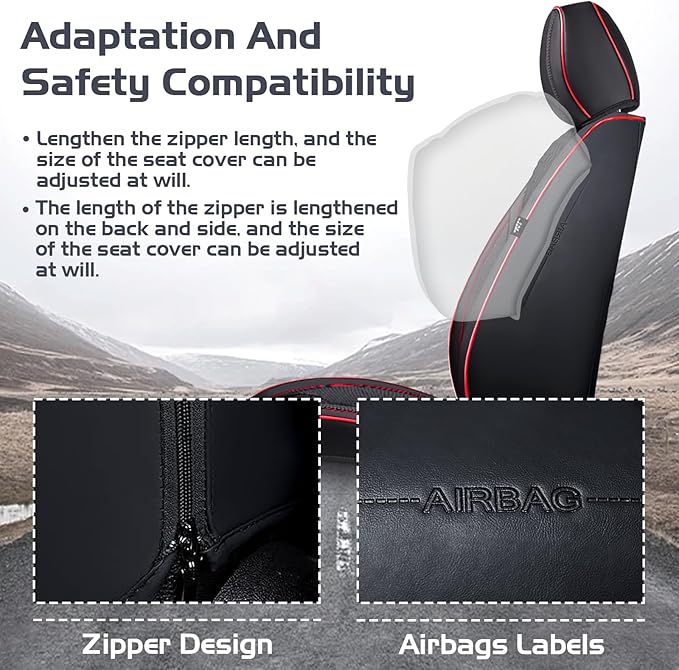 Truck Seat Covers for Ram 3500 2009-2026, Waterproof Premium Leather Full Coverage Car Seat Cover, Muscle Sport Style Auto Interior Seat Cover Sets (Full Set/Black Red)
