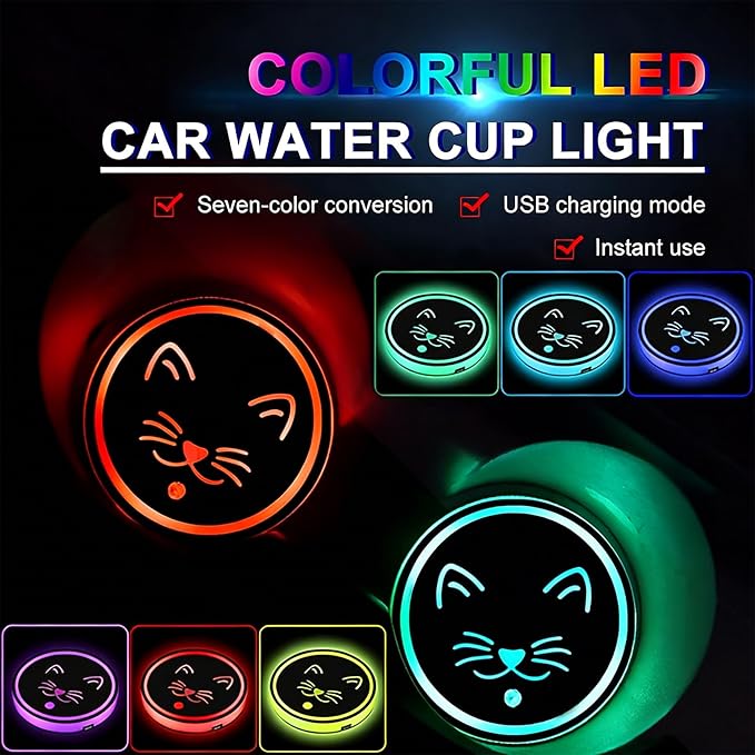 Turtle LED Cup Holder Lights for Car,2Pcs LED Light Up Cup Holder Coasters with USB Charging 7 Colors 3 Modes,Waterproof Interior Atmosphere Lamp,Car Decor Accessories Turtle Gifts for Women Men