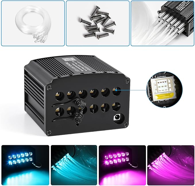 Car Starlight Headliner Kit, 4 Colors 32W Twinkle & Meteor Fiber Optic Ceiling Lights, 2 in 1 Light Engine 900pcs*0.03in*13.1ft+240 RGBW Shooting Stars Lights for Car Roof Décor