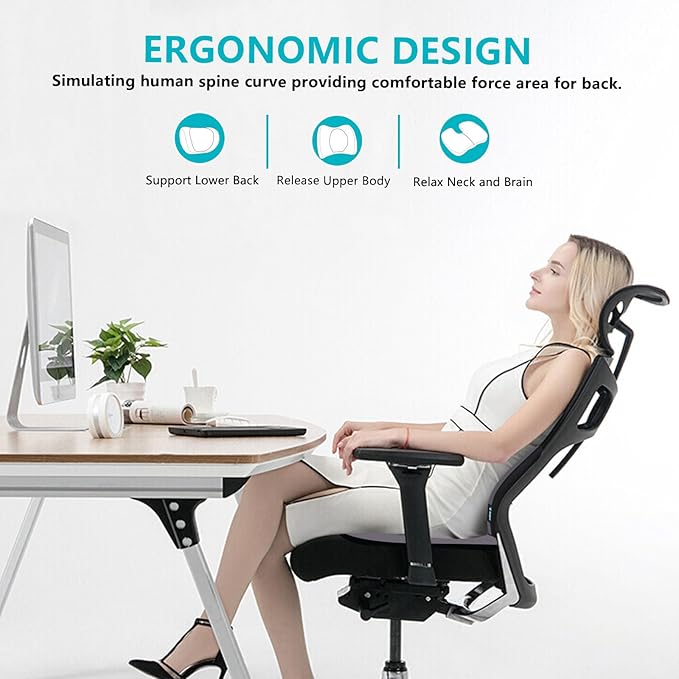 FLORICH Lumbar Support with Car headrest Back Pillow for Chair Headrest Pillow with Gel Memory Foam Massage Point Memory Foam Back Pillow for Office Chair(Light Grey)