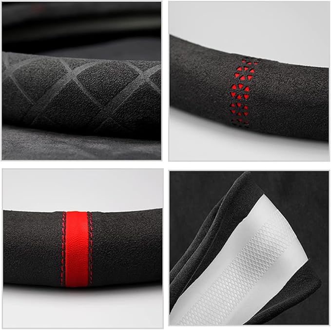 Suede Steering Wheel Cover,Compatible with Cadillac Escalade Suede Leather Sport Non-Slip Wheel Cover Car Interior Accessories 15.5 16 inch for Man and Women