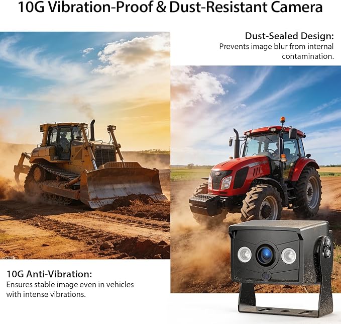 ZEROXCLUB 2 Wired Rear View Backup Camera System, 7" 1080P Monitor IP69K Waterproof Vibration-Proof 10G Reverse Camera, Dual Split Screen for Tractor, Truck, Trailer, Combine, Heavy Equipment, BH702