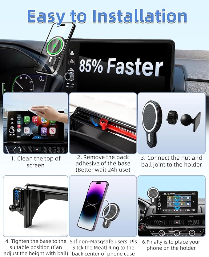 PZK Car Phone Mount for Honda Civic 2022-2025 2026 /Acura Integra 2023-2025 LX/EX/EX-L/Sport/Sport Hybrid/Touring/Si/Type R for 7/9-Inch Screen Magnetic 15W Fast Wireless Charger Phone Holder