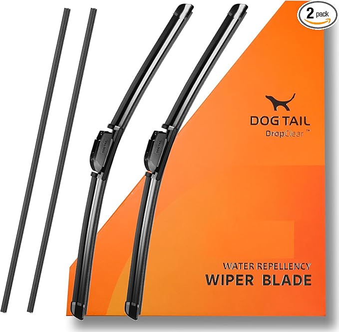 DOG TAIL Water Repellent Silicone Wiper Blades 26" 22" Set with Multiple Adapters and 2 Refills, Automotive Replacement Front Windshield Wiper Blades for My Car with Water Repellency Formula DropClear