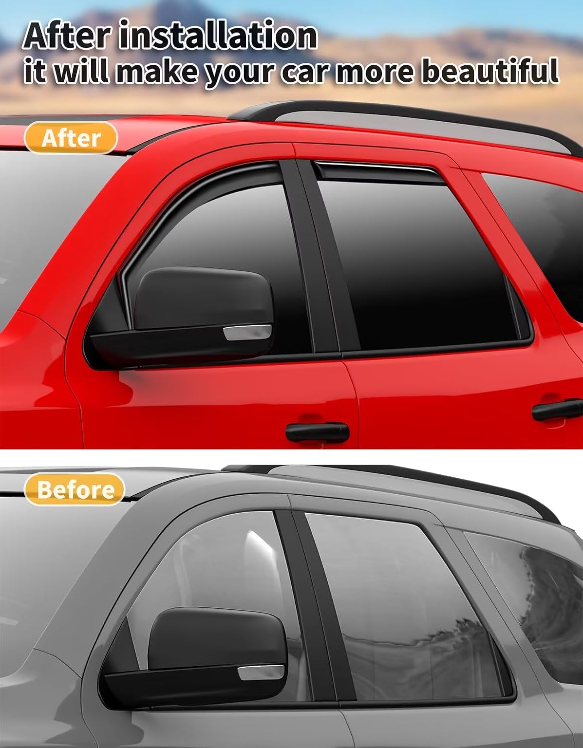 in-Channel Window Rain Guards Fit for Dodge Durango 2011-2025 Extra Durable Window Visors Window Deflectors Vent Visors Vent Shades Car Accessories-4 pcs 2-Q15