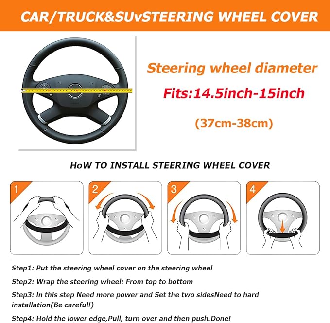 Car Steering Wheel Cover, 14.96" Leather Anti-Slip Vehicle Steering Wheel Protector with Fish Scale Graphic Grip, Automobile Interior Protection, Universal for Sedan Truck SUV (Black)
