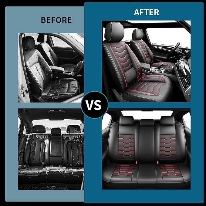 Fit Sonata Car Seat Covers Premium Leather for Hyundai Sonata 2007-2025 2026. Waterproof， Breathable, Scratch-Resistant & All-Weather Seat Cushion Protector（Front Seat,Red Line Black