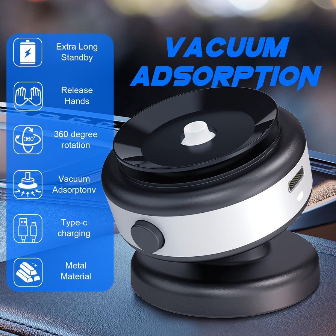 Fostex Vacuum Magnetic Phone Holder Magnet,360 Adjustable Rotatable Magnetic Mount,Electric Vacuum Magnetic Phone Holder,Hands-Free Phone Holders for Your Car iPhone 16/15/14/13/12