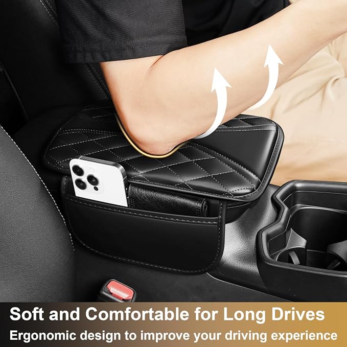 Center Console Cover Fit for RAV4 Scratch & Wear Resistant Waterproof Middle Console Cover with 2 Storage Bags(Black)