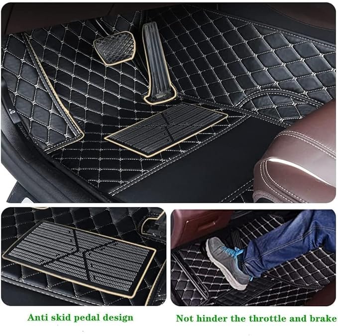 Custom Making Car Floor Mats Protection Pads for 99% Sedan/Coupe/Hatchback/SUV/Pickup Men Women Car Floor Mats Coverage Pads Anti-Slip Leather Floor Lining (Yellow+Black Beige)