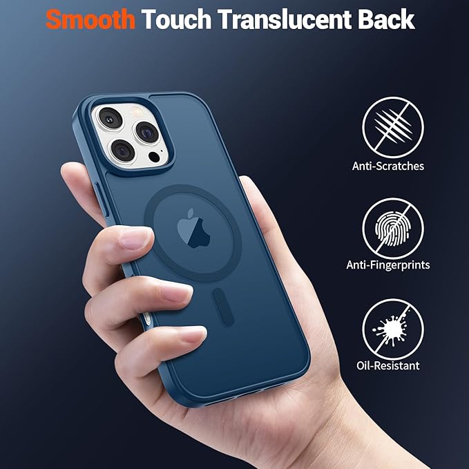 SUPFINE Magnetic for iPhone 16 Pro Max Case with Screen Protector (Compatible with MagSafe) (Military Grade Drop Protection) Translucent Matte Shockproof with Anti-Fingerprint Phone Case,Deep Blue