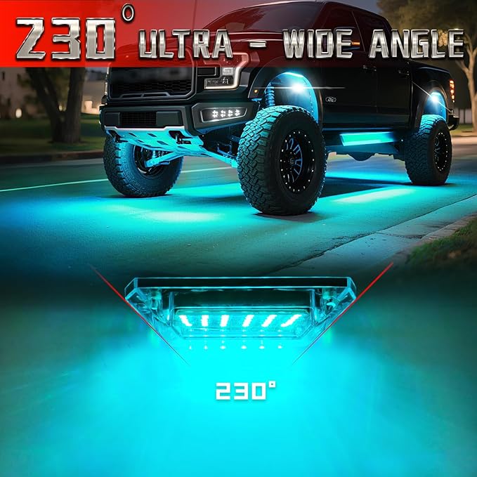 4 Pods Full Angle RGBW LED Rock Lights for ATV UTV RZR SXS Truck Jeeps Offroad,Waterproof Multicolor Neon Underglow Kit with APP/RF Remote, 12V Pure White Underbody Lights