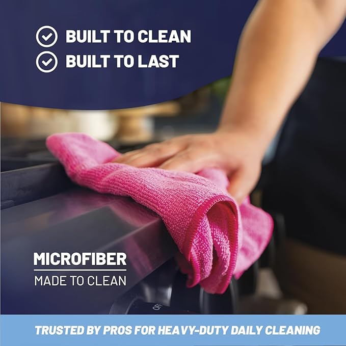 MW PRO Microfiber Cleaning Cloths (12 Pack, 12"x12", Green) - Commercial Grade Housekeeping Towels & Janitorial Rags - Lint Free & Streak Free for Windows, Glass & Auto Detailing - Washable 300+ Times