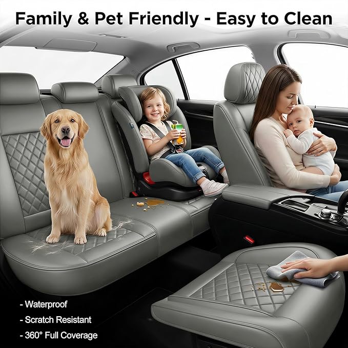 Fit for Sonata Car Seat Covers Compatible with Hyundai Sonata 2004-2026-Waterproof Breathable Leather Automotive Seat Cushions Protector, Airbag Compatible, Full Set 5 Seats(Gray)