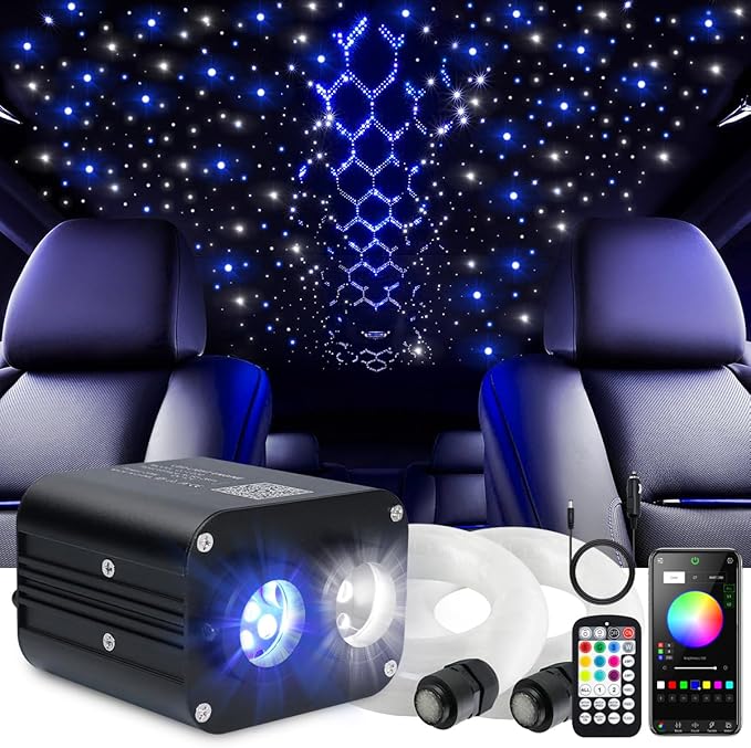Starlight Headliner Kit,Twinkle + Music Sync Dual Color Fiber Optic Star Ceiling Lights with APP Remote Control, RGBW Star Lights for Car/Home Ceiling Decor, 400pcs 9.8ft