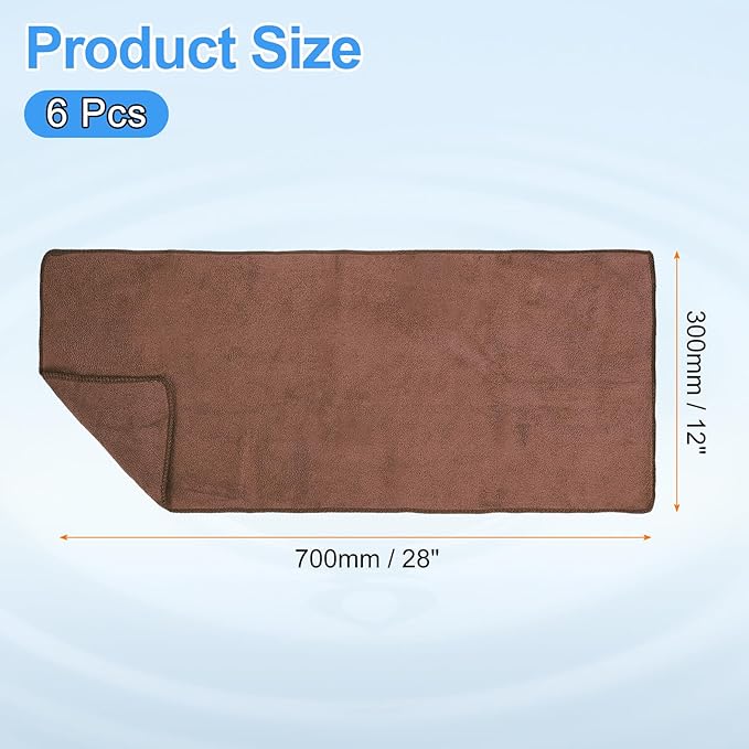 HARFINGTON 6 Pack Microfiber Cleaning Cloth, 28" x 12" Multi-Functional Cleaning Towels Reusable Absorbent Rags for Car Wash Kitchen Household Window Clean, Brown