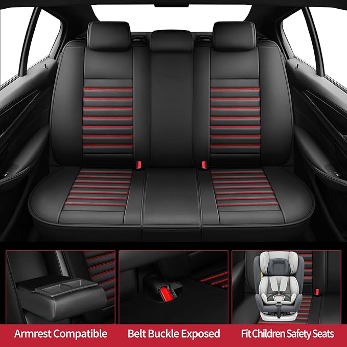 Fit Tucson Car Seat Covers for Hyundai Tucson 2010-2024 2025 2026 - Upgraded Premium Waterproof & Breathable Leather,Airbag Compatible, All-Weather Seat Cushion Protector (Full Set,Black+Red)