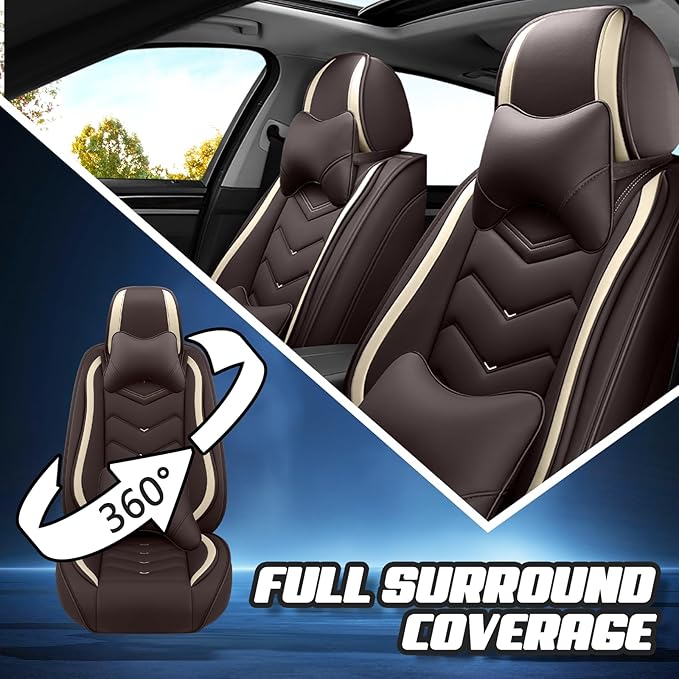 Car Seat Covers for Cadillac CTS 2003-2019, Premium Nappa Leather Car Seat Cover, Stylish Sport Seat Covers， Automobile Seat Cover Sets.(Luxury 2 Seats/Coffee Color)
