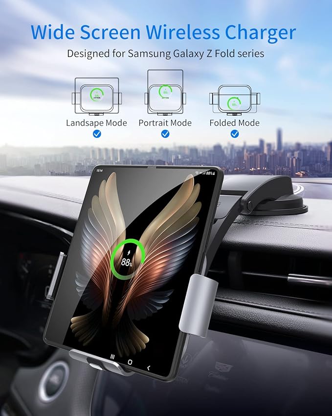 Dual Coil Wireless Car Charger for Galaxy Z Fold 6/5/mate xt,Fast ChargingCar Phone Mount for Galaxy Z Fold 4/3,Smartphone Holder Air Vent Dashboard for iPhone16 Max