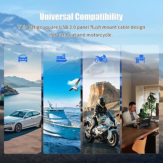 Dual Port USB C 2.0 Male to USB C 2.0 Female Extension Cable,Flush Mount Waterproof Panel Cable for Car,Truck,Boat,Motorcycle Dashboard 3.3ft