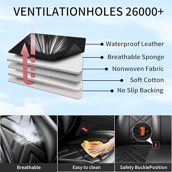 CX-50 Car Seat Covers Custom Fit for Mazda CX-50 2023-2026, Full Coverage Premium Leather Waterproof Breathable Seat Covers, Automotive Seat Protectors, Airbag Compatible(Full Set Seats, Black)