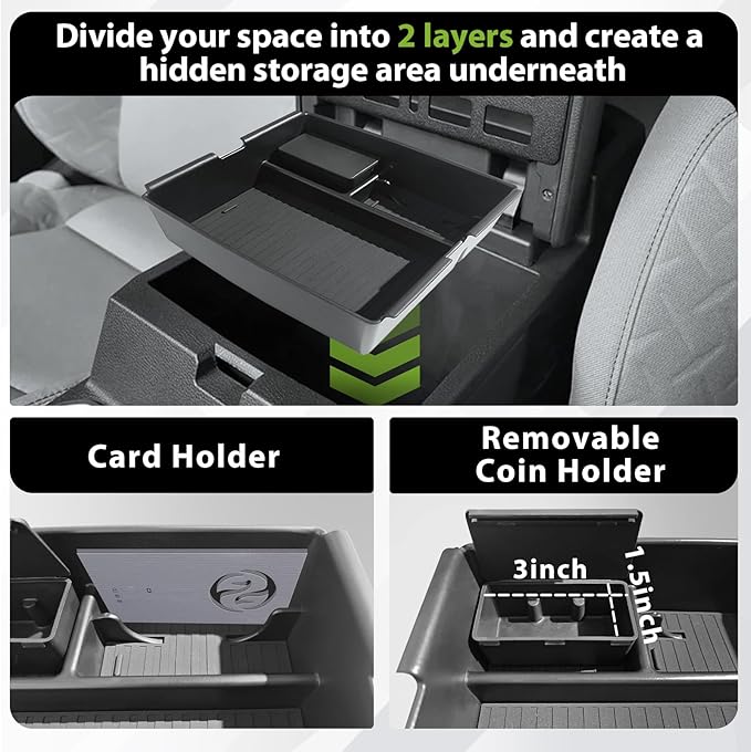 Muslogy Center Console Organizer Compatible with 2024 2025 2026 Toyota Tacoma 4th Gen Accessories Interior Storage Box Insert Tray Phone Pocket(Console Organizer+Hanging Storage +Hidden Box)