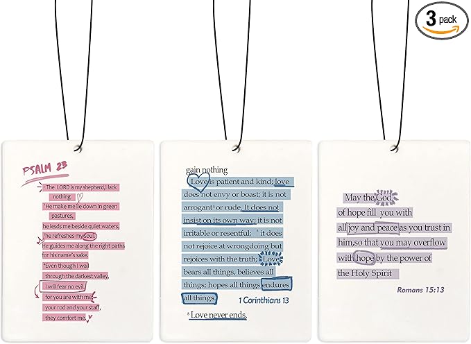 Cute Christian Car Air Freshener, Inspirational Bible Verses Air Freshener Hanging 3 Pcs for Cars Closet Drawer or Books, Christian Car Accessories Mirror Decor for Women