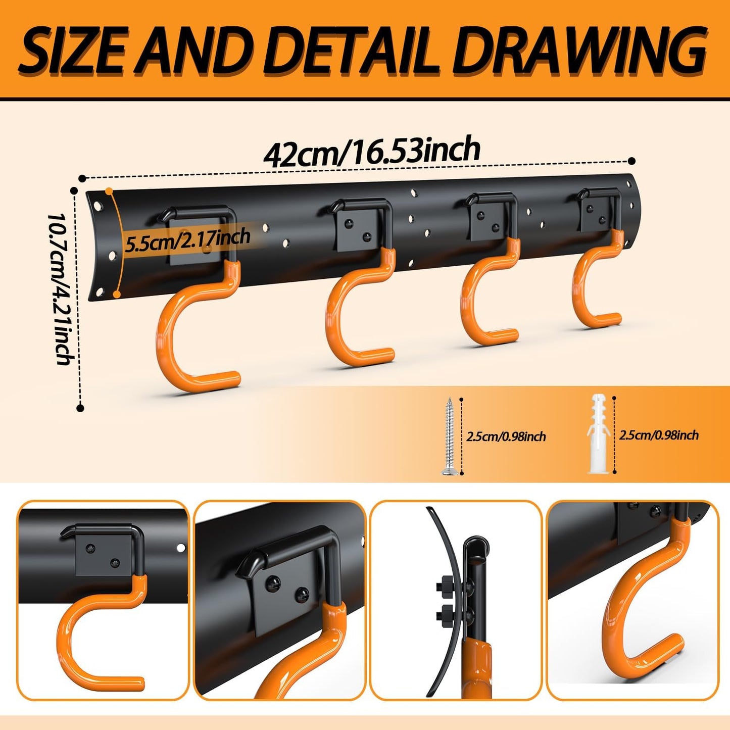 3-H 12×16" All Metal Garden Tool Organizer Wall Mount, Broom Holder Wall Mount for Garage, Shed, Garden, Basement Hanging and Organizing Rake, Mop, Shovel, Hose (12Pack)